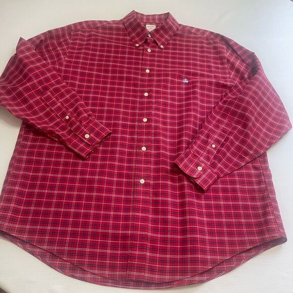 Brooks Brothers Red Blue Plaid Non Iron Gingham Button Down Shirt Size XL - Picture 1 of 9